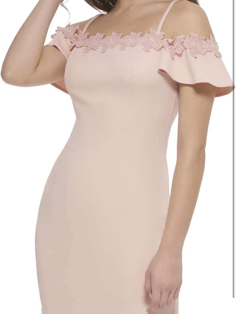 NEW Kensie Women's Lace Trim Off The Shoulder Mini Dress, Blush, size 4